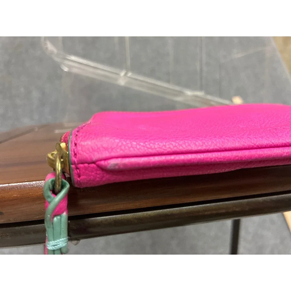 Fossil Pink Pebbled Leather Cactus Applique L-Zip Wristlet Pouch SWL1781